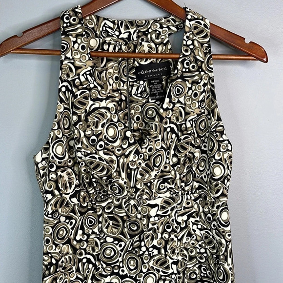 CONNECTED APPAREL Leaf Flower Print Sleeveless  Knee Length Dress Black Tan 6 - Picture 4 of 11